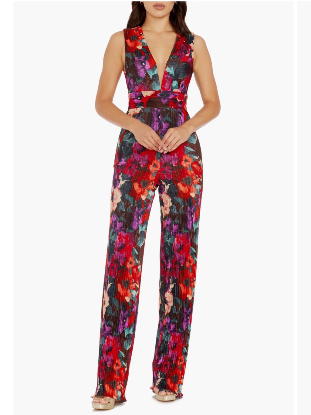 Nwt Dress The Population Hunter Floral Print Pliss Sleeveless Jumpsuit